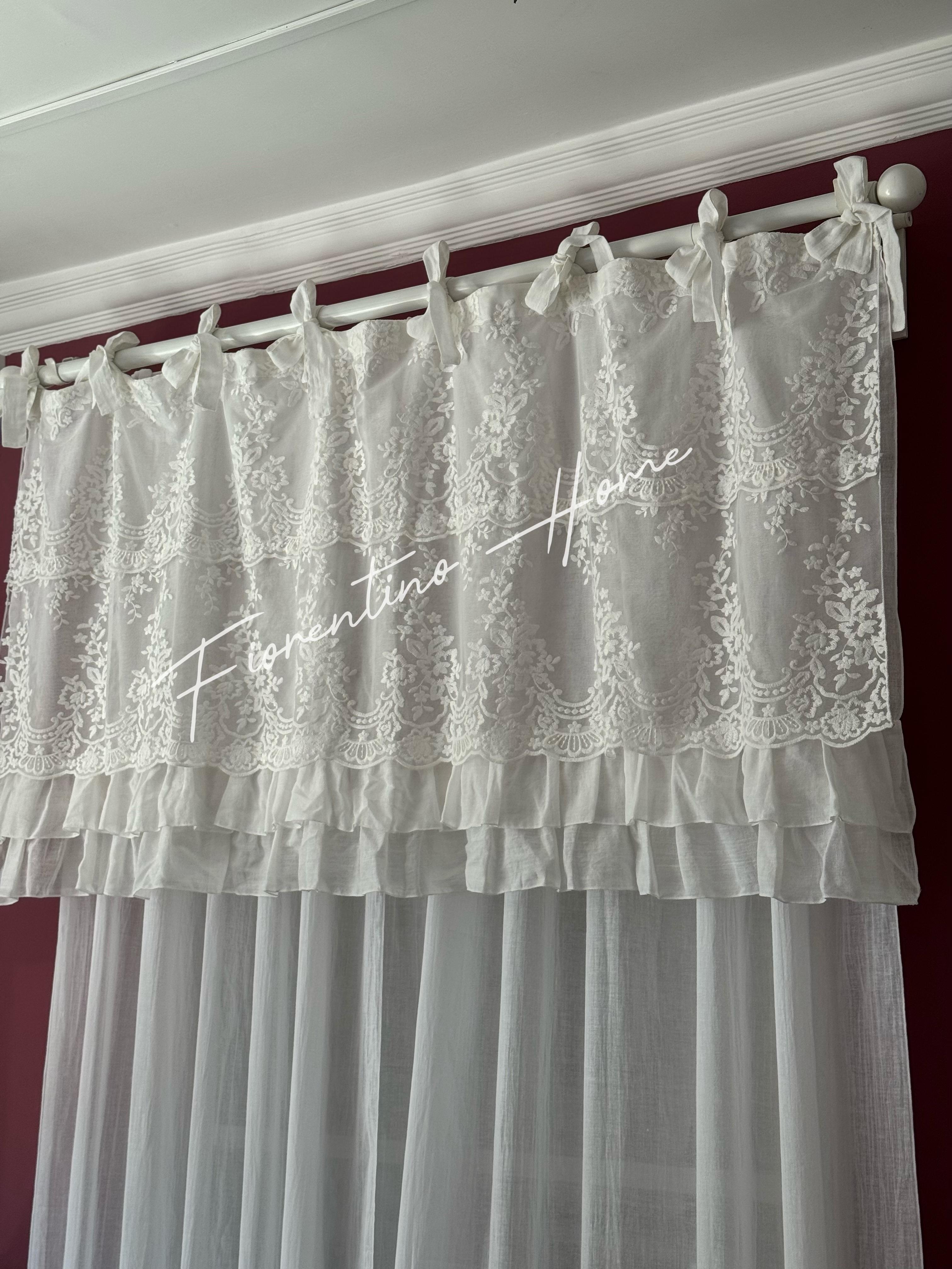 Mantovana sartoriale pizzo Royal e balza di cotone bianco naturale - Mod. Anne - 155x70 cm - Charme Home Textile